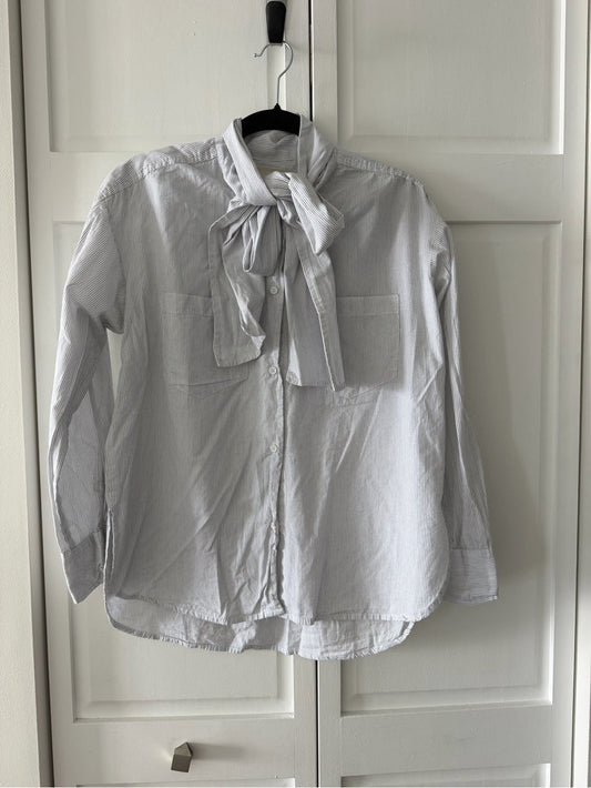 Easy Clothes French Tie-Front Cotton Oversized Striped Blouse size S blue white - Studio Edition