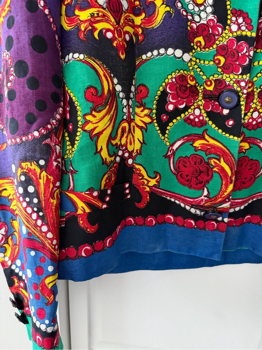 Authentic Vintage 80s Versace 100% Linen Graphic Print Jacket