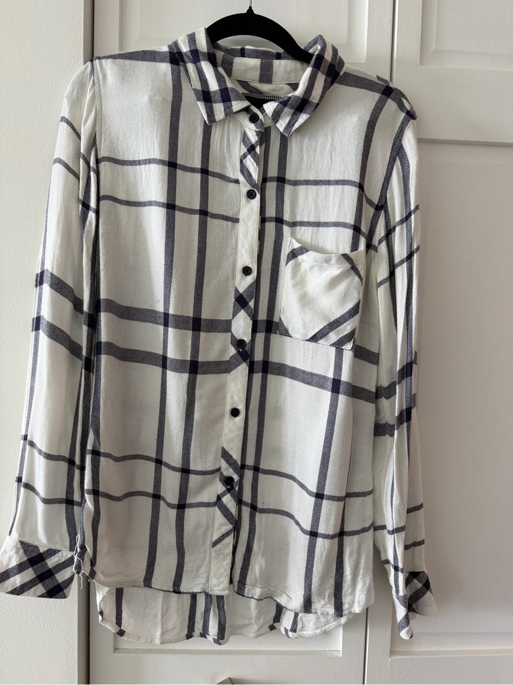 Rails Hunter White Navy Plaid Rayon Flannel Shirt S