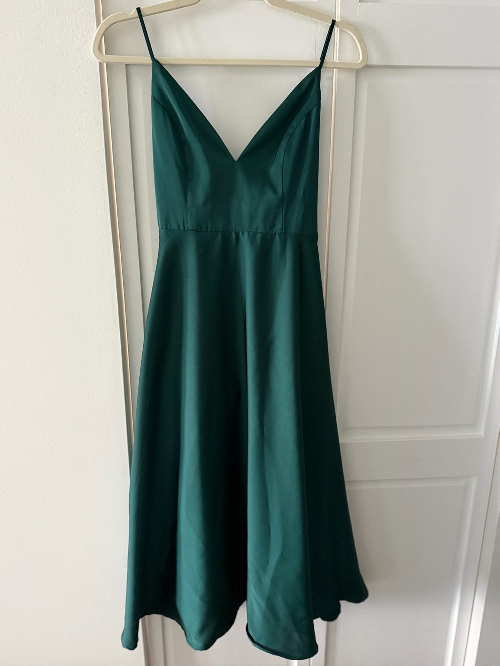 Maniju Emerald Green Satin Tie Back Midi Dress Small NWoT