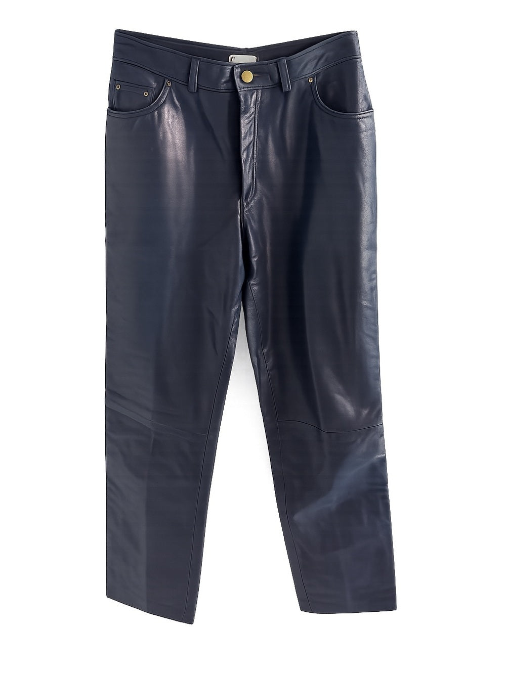 Vintage French Navy Blue Leather Boyfriend Fit Pants - Lined - Size 30