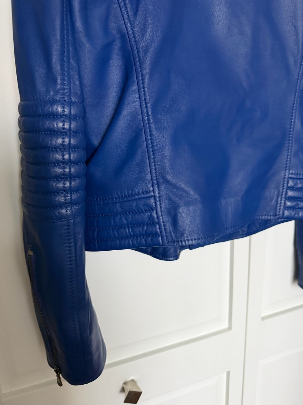ZAPA Paris Blue 100% Lamb Leather Moto Biker Jacket 42 - US 10 Like New