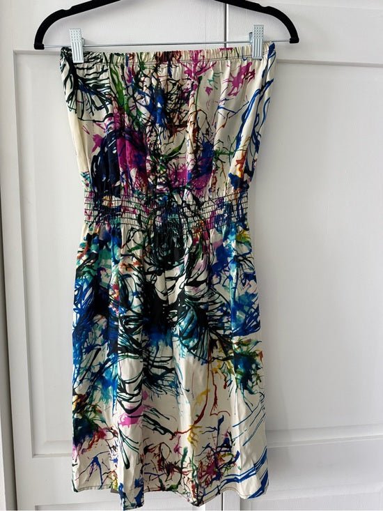Eighty Sixty 100% Silk Abstract Watercolor Strapless Dress – Size M - Studio Edition