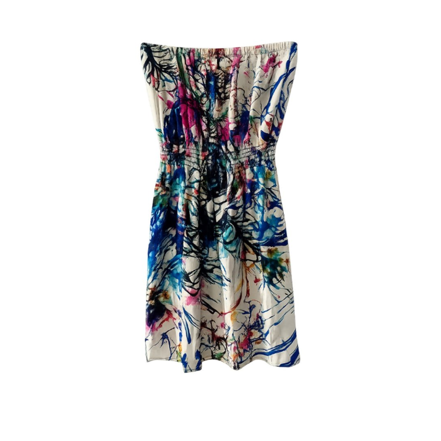Eighty Sixty 100% Silk Abstract Watercolor Strapless Dress – Size M - Studio Edition