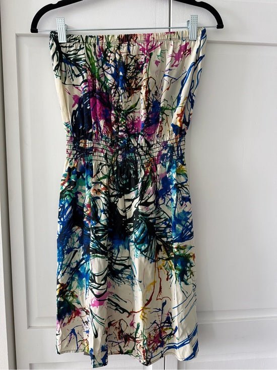 Eighty Sixty 100% Silk Abstract Watercolor Strapless Dress – Size M - Studio Edition