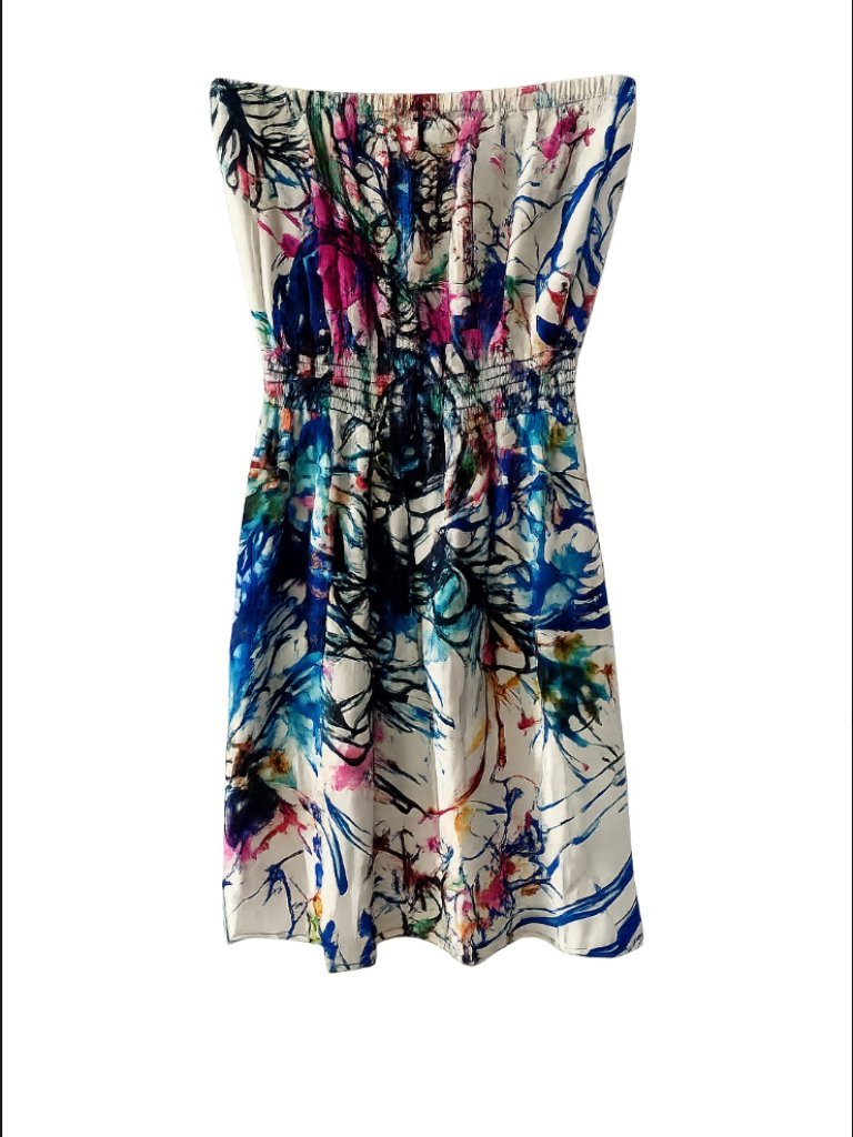 Eighty Sixty 100% Silk Abstract Watercolor Strapless Dress – Size M - Studio Edition