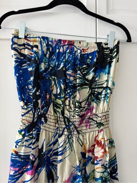 Eighty Sixty 100% Silk Abstract Watercolor Strapless Dress – Size M - Studio Edition