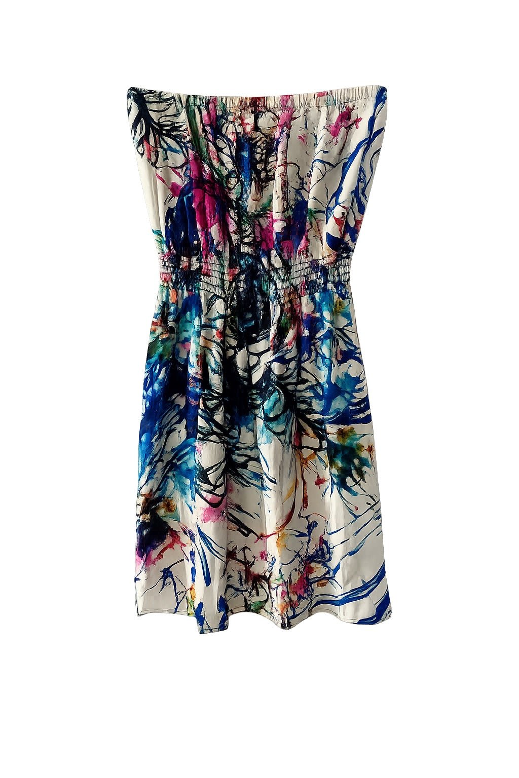 Eighty Sixty 100% Silk Abstract Watercolor Strapless Dress – Size M - Studio Edition