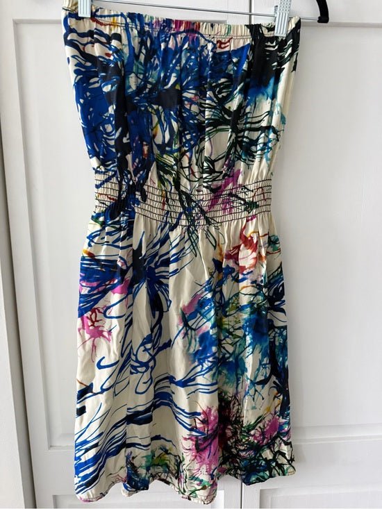 Eighty Sixty 100% Silk Abstract Watercolor Strapless Dress – Size M - Studio Edition