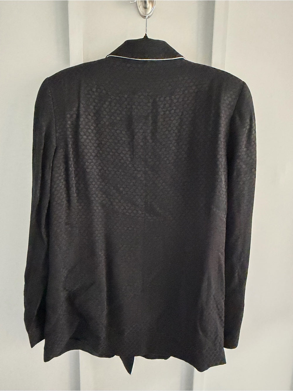 Zara Black Satin Viscose Jacquard Piping Blazer L