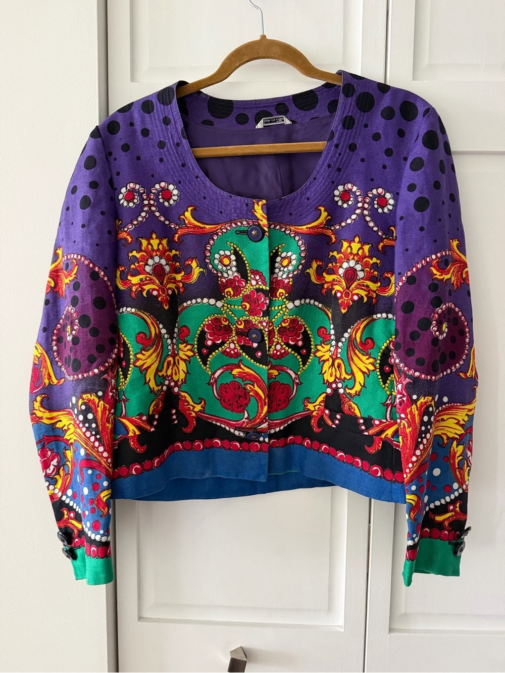 Authentic Vintage 80s Versace 100% Linen Graphic Print Jacket