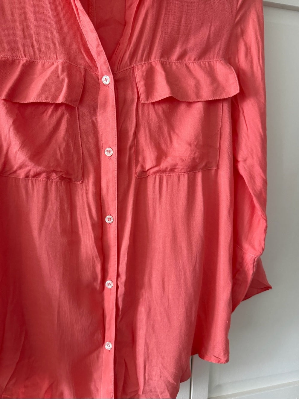 Bella Dahl Coral Pink Rayon Button Down Shirt S