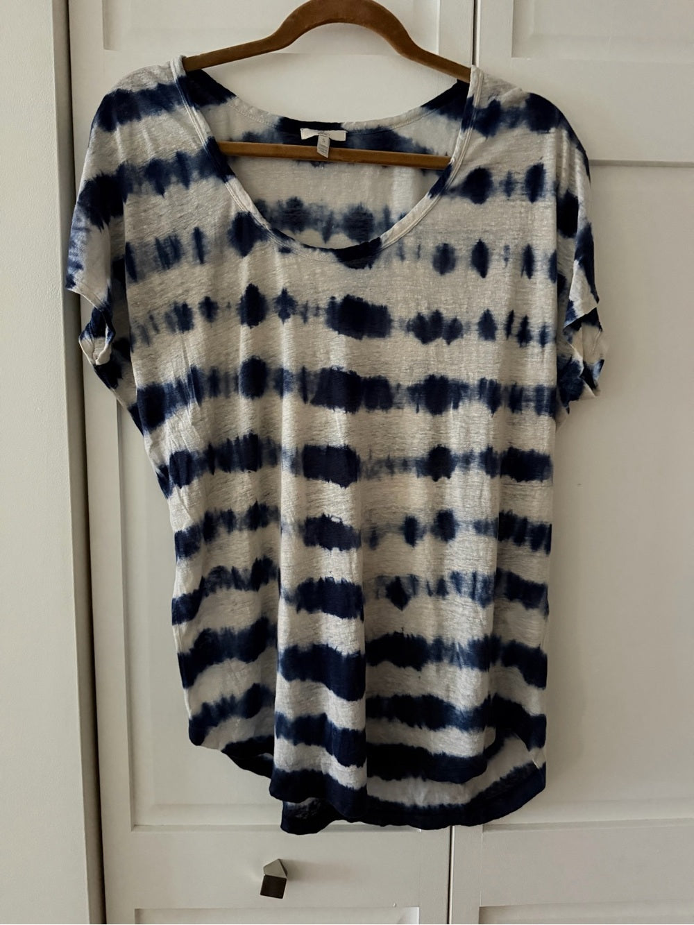 Joie Navy Blue Tie Dye 100% Linen Oversized T-Shirt S