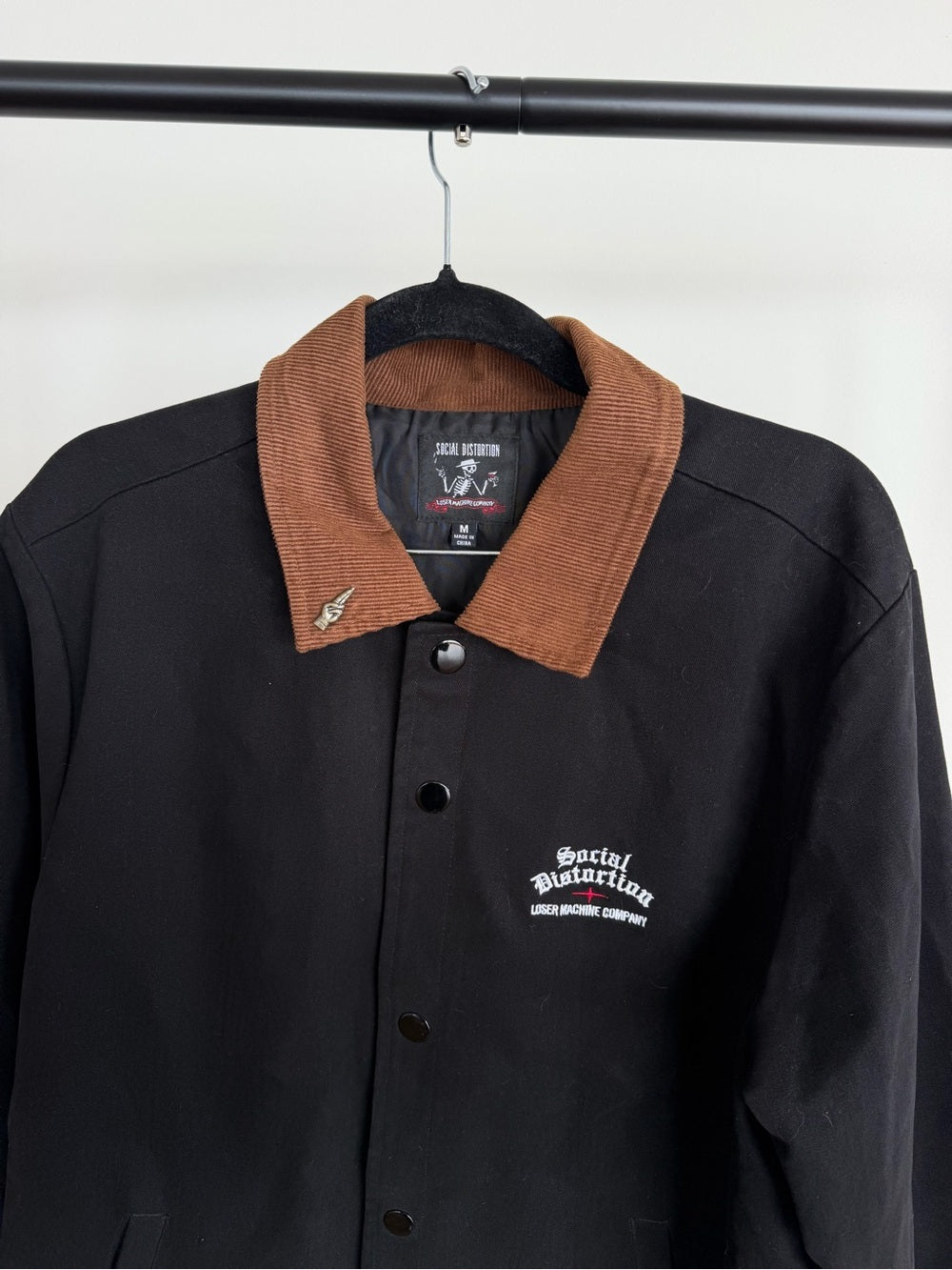Social Distortion x Loser Machine Black Skeleton Corduroy Collar Jacket Size M