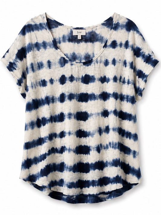 Joie Navy Blue Tie Dye 100% Linen Oversized T-Shirt S
