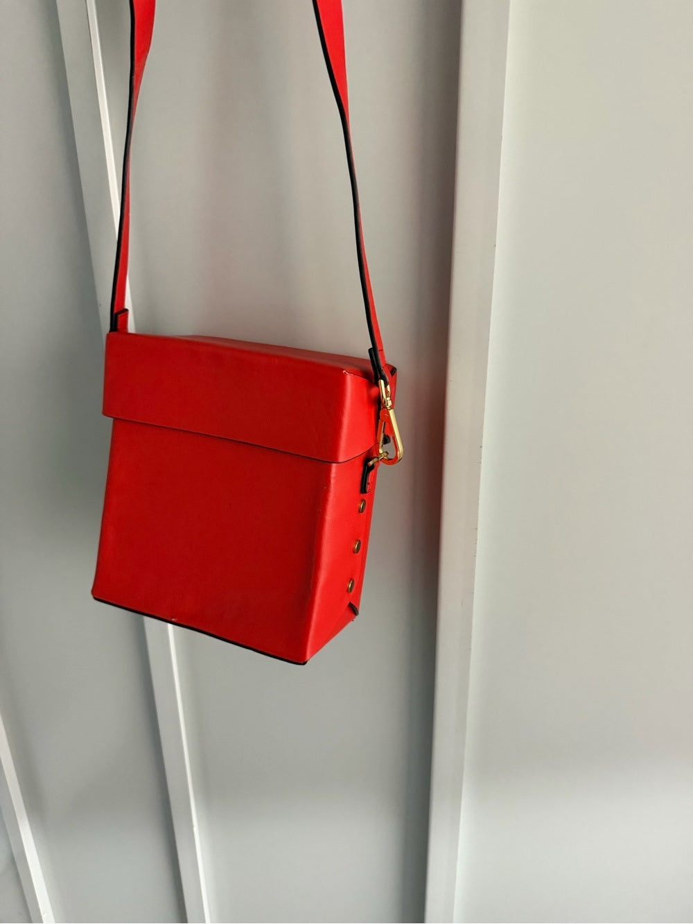 Topshop Red Faux Leather Box Crossbody Bag