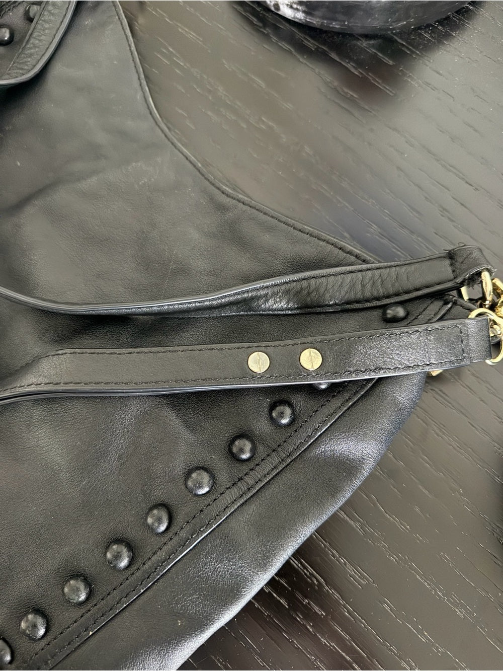 Loeffler Randall Black Leather Studded Shoulder Bag | classic everyday tote work