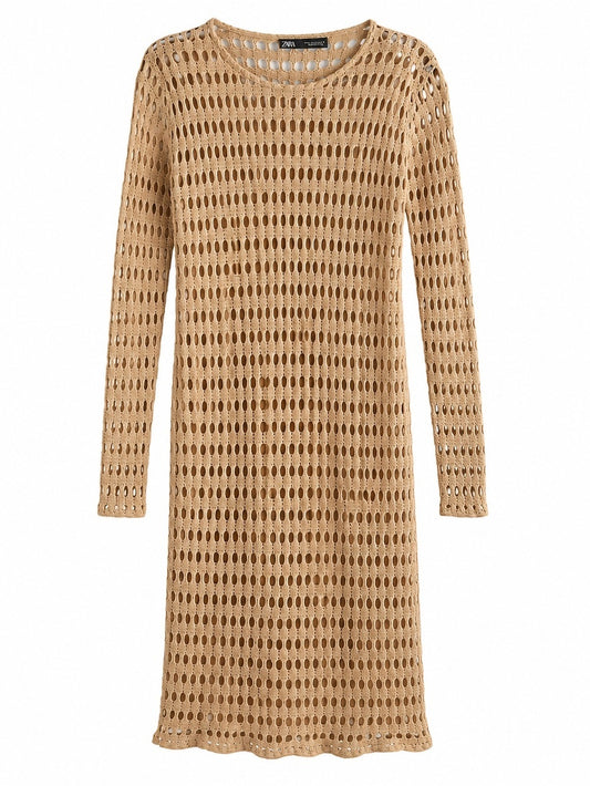 Zara Beige Open-Knit Beach Cover-Up Dress Size M