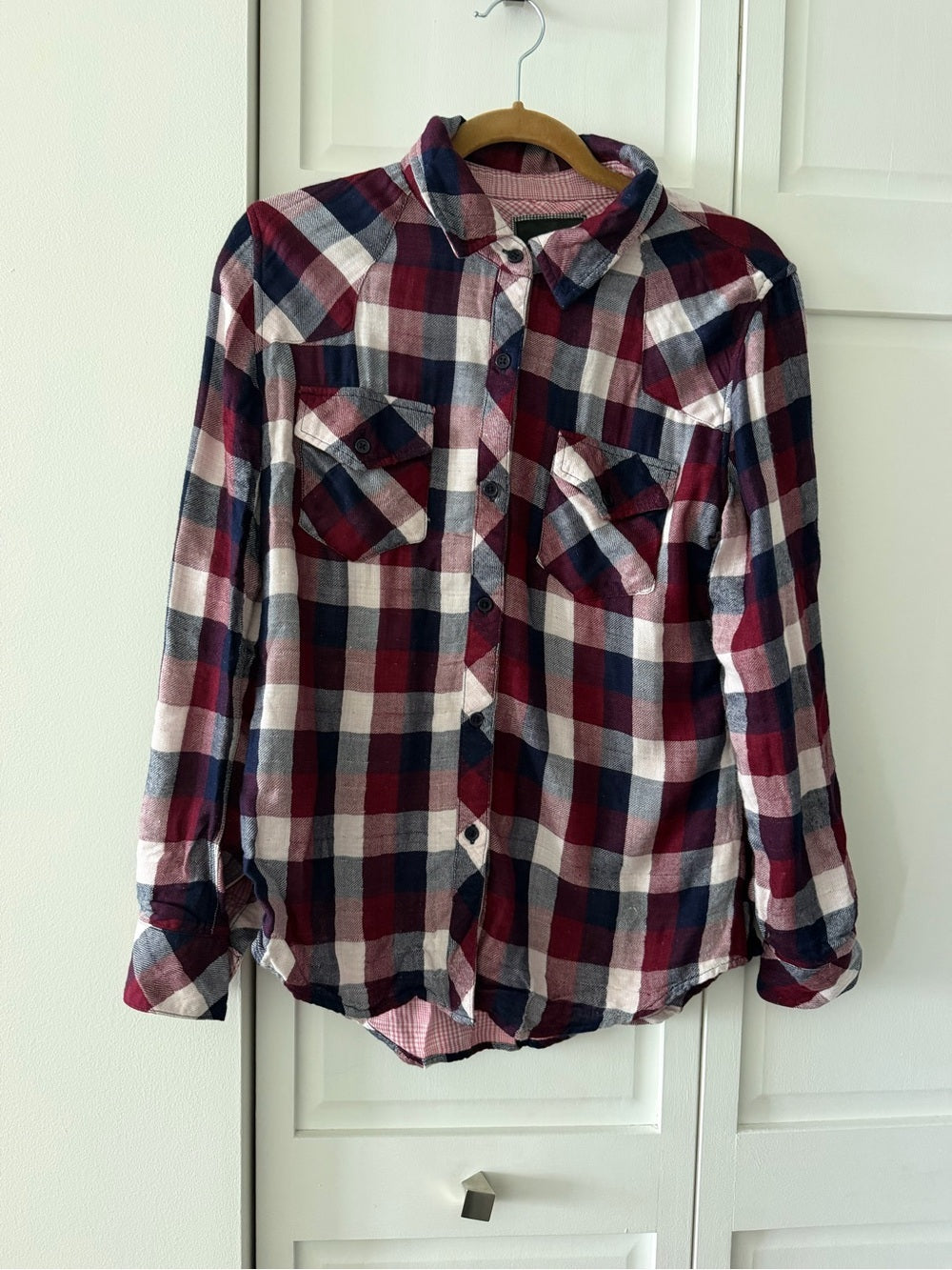 Rails Burgundy Navy Plaid Double Layer Flannel Shirt S
