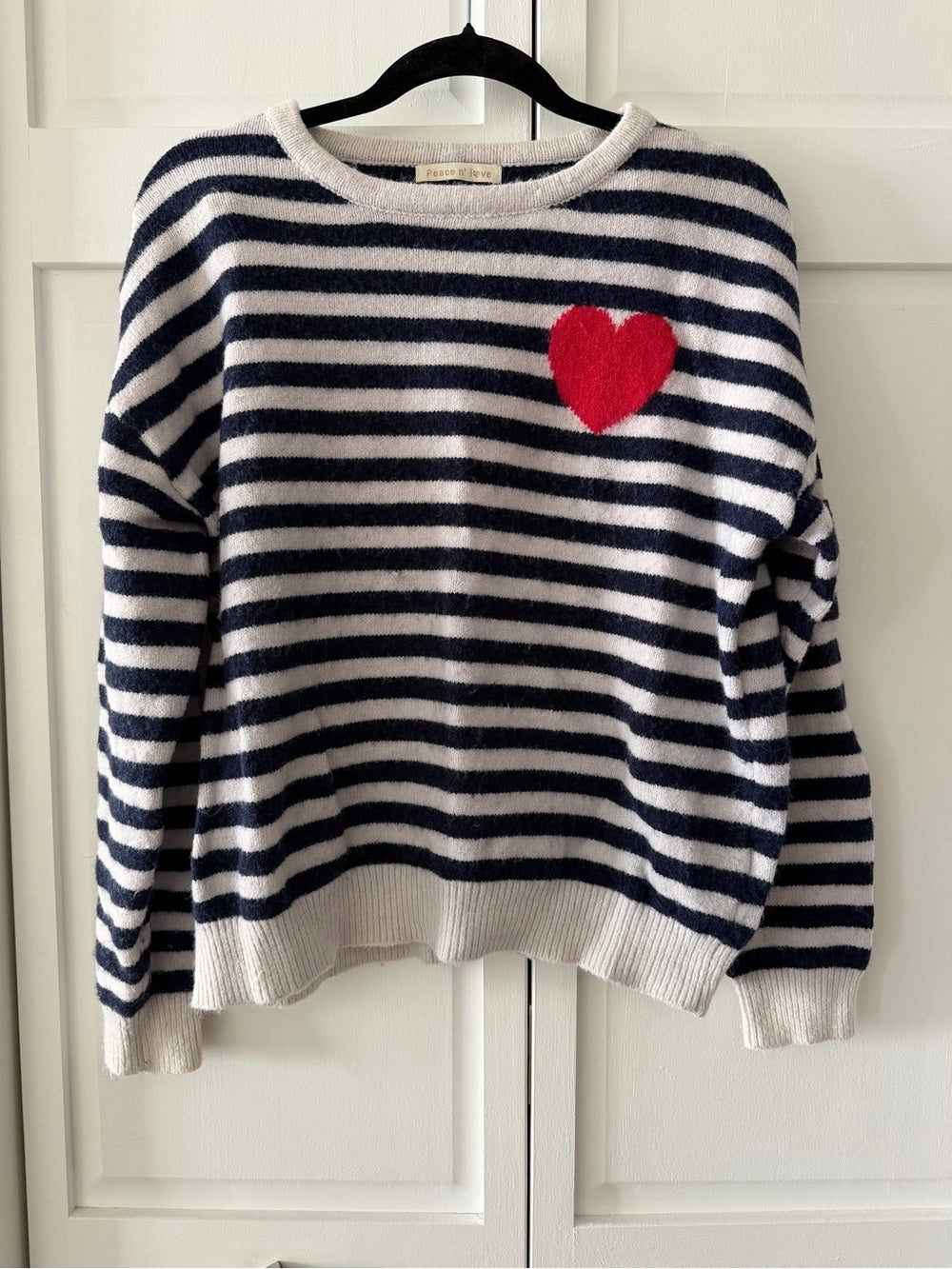 Peace N Love French Store Striped Heart Patch Sweater - Fits Medium