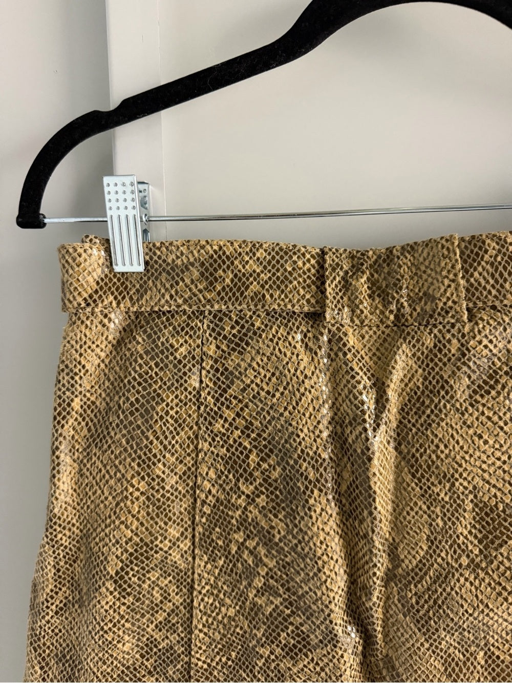 Zara 100% Leather Snakeskin Print Belted Mini Skirt - Size XS