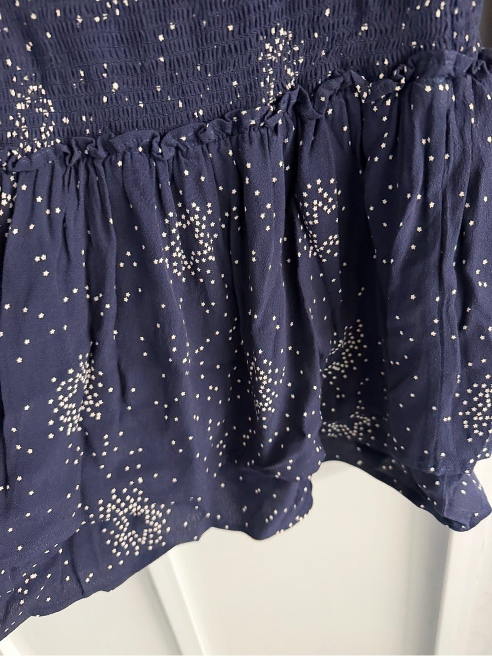 Rails Navy Blue Star Print Smocked Waist Mini Dress S