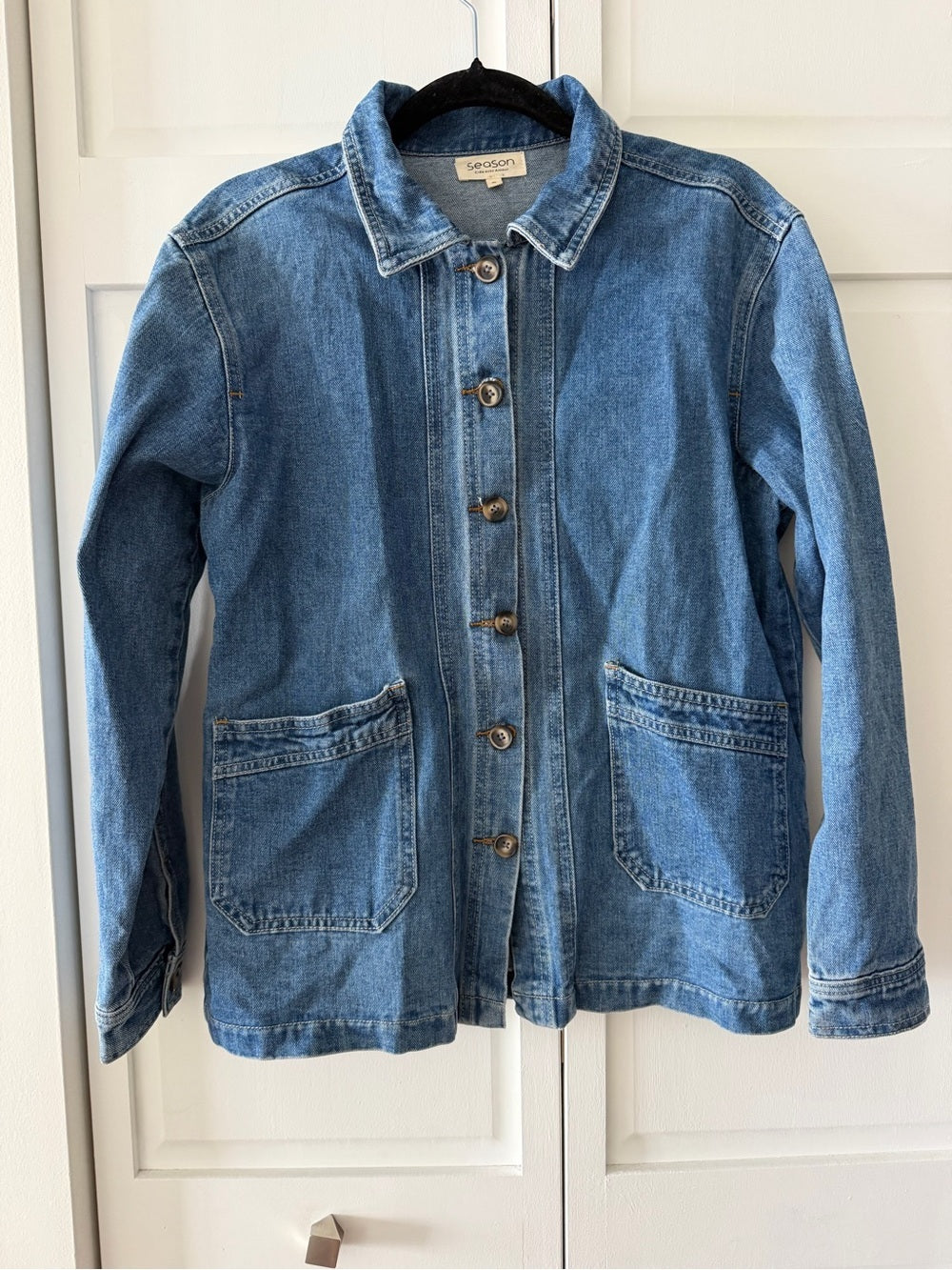 Season French Designer Soft Denim Chore Jacket - Blue - Size S