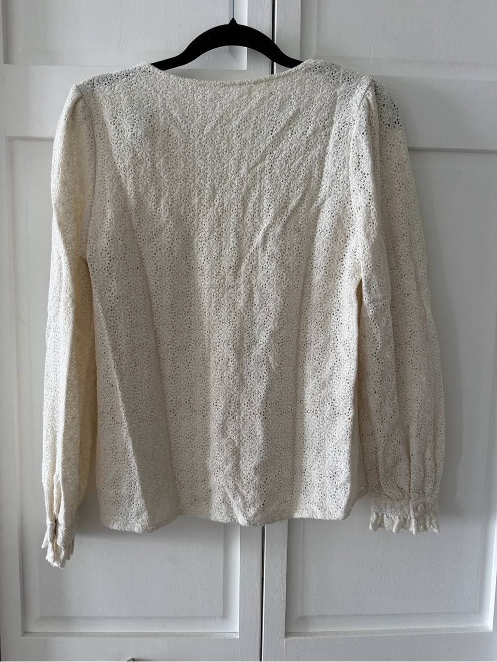 Vintage Cream 100% Cotton Lace Blouse - Size M