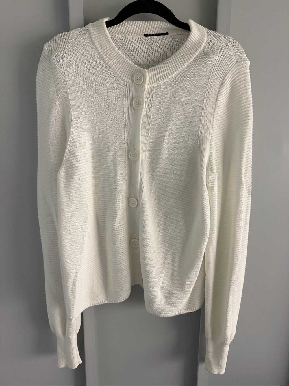 Sisley White 100% Cotton Ribbed Oversized Button Cardigan M