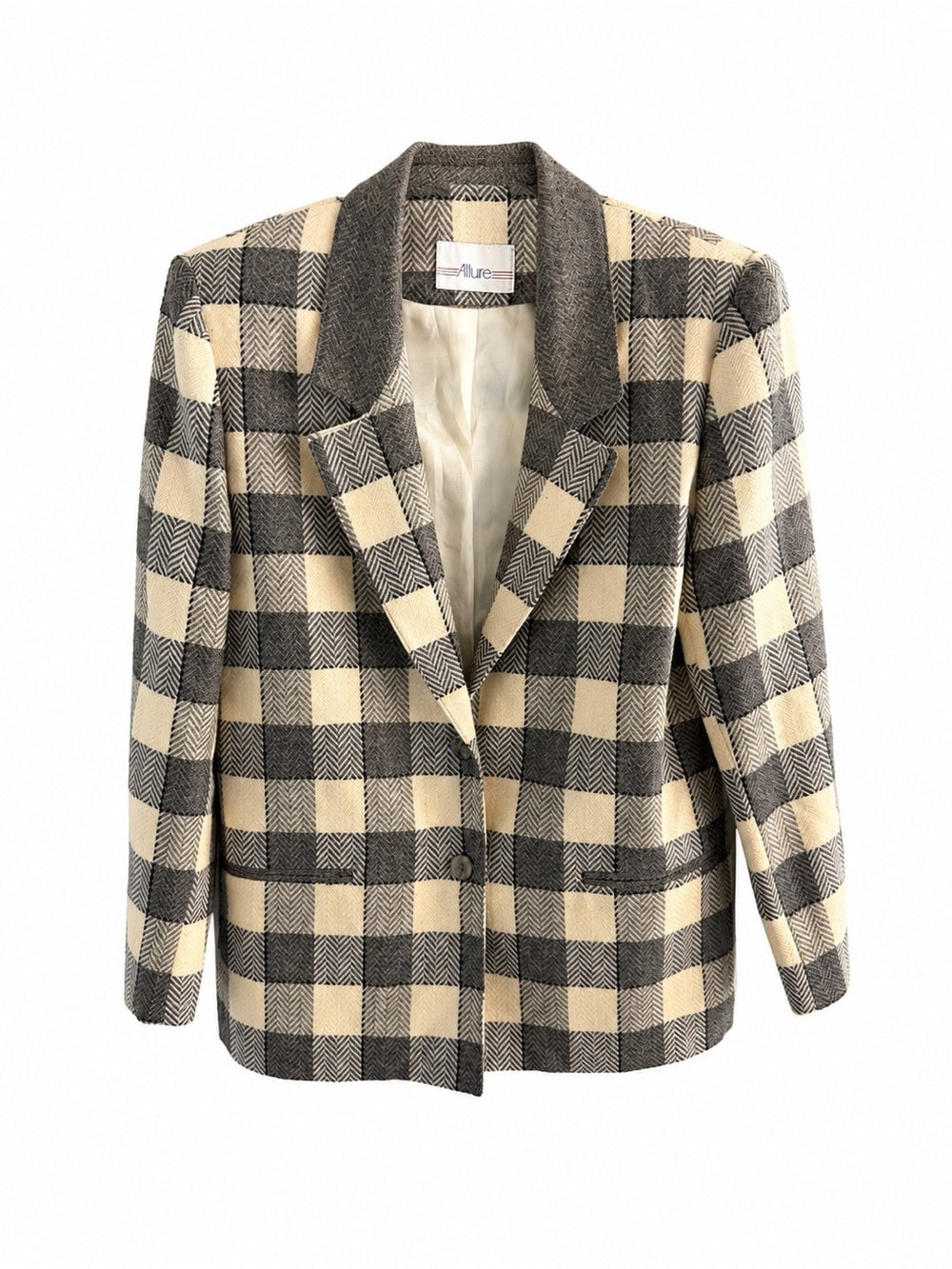 Vintage Allure Buffalo Check Herringbone Blazer - Size 6