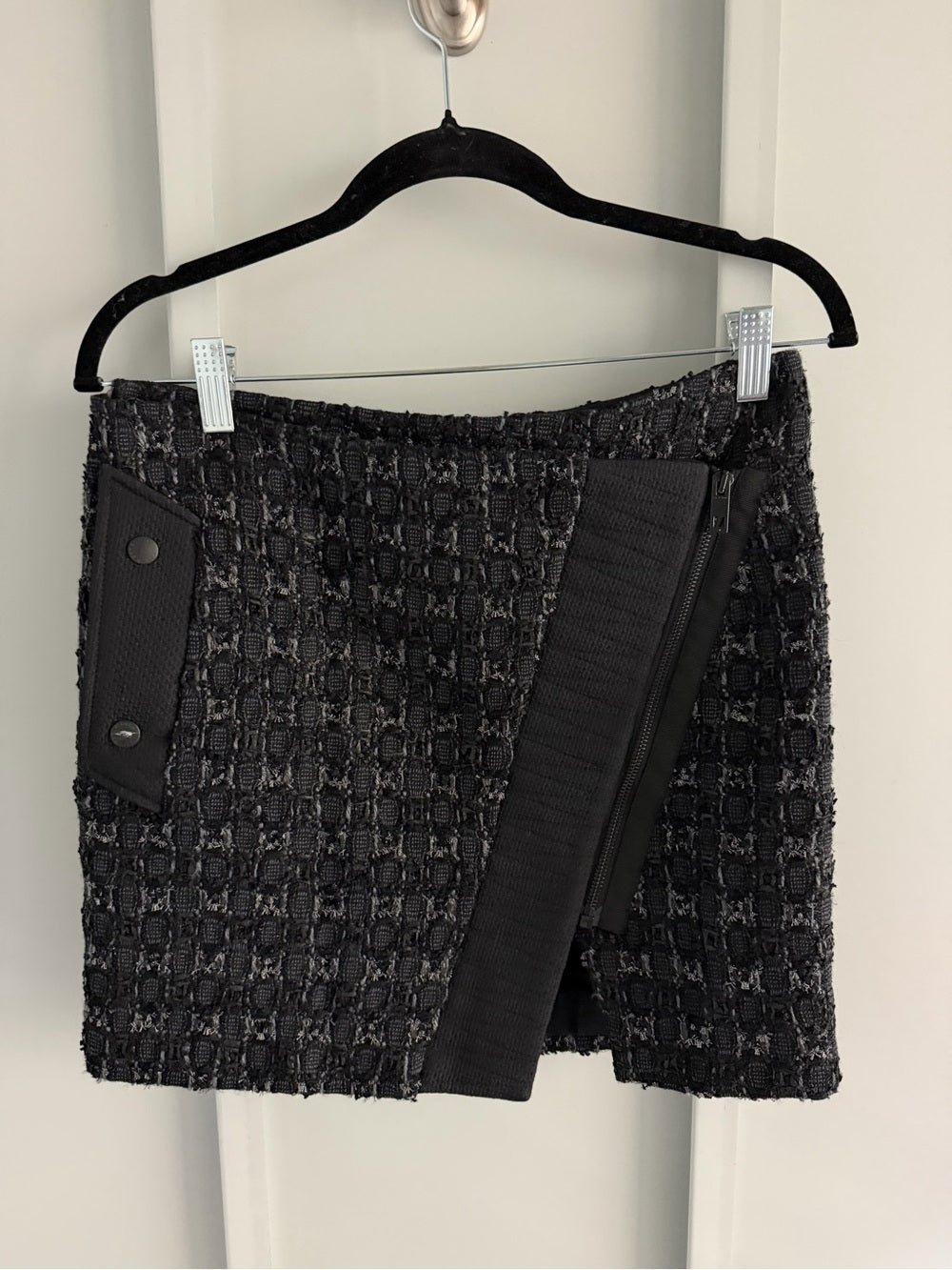 Rag & Bone Black Virgin Wool Tweed Asymmetric Zip Wrap Mini Skirt 2