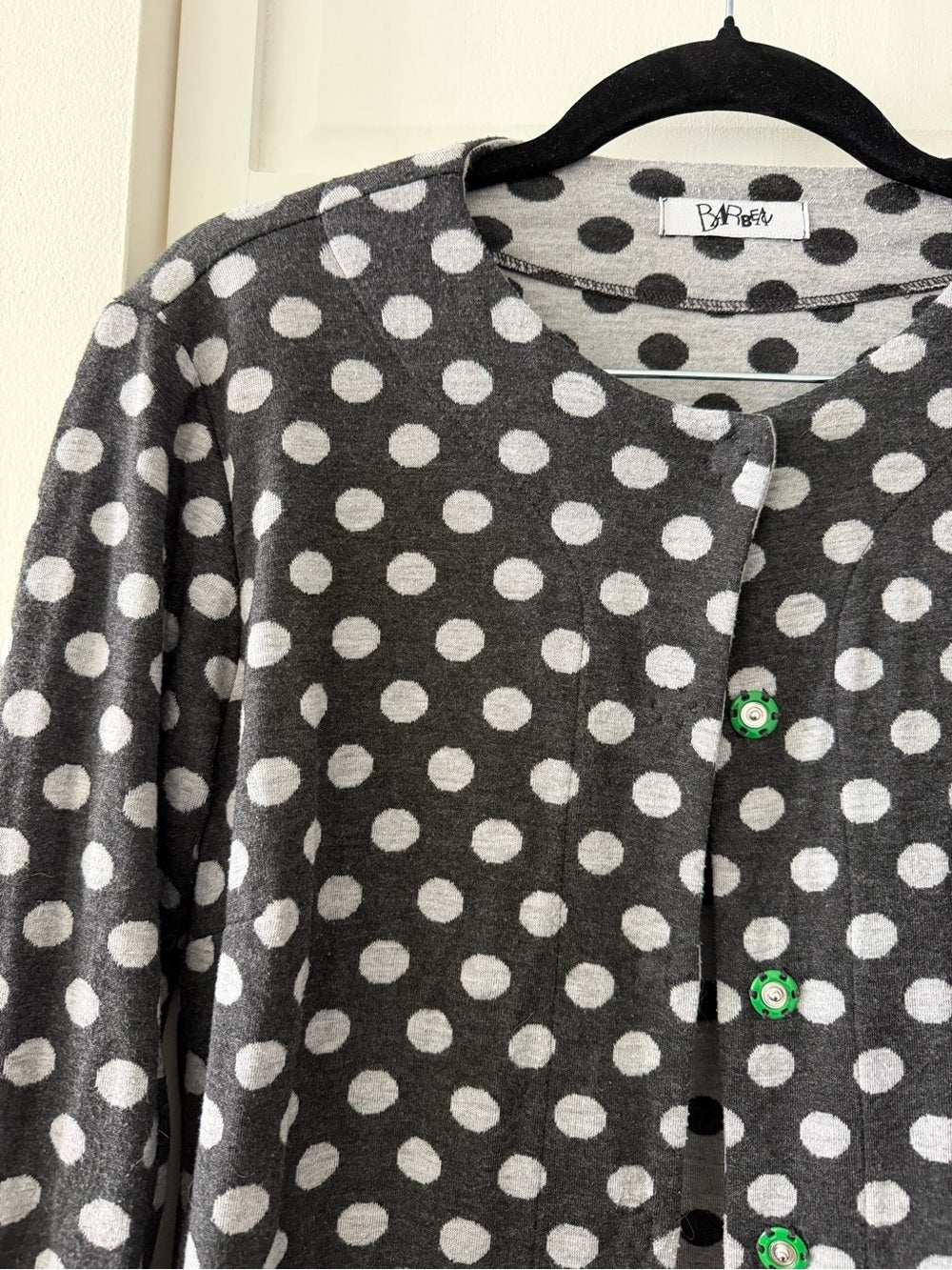 Vintage Barbeau Montreal Polka Dot Cardigan Jacket Grey Green Buttons M
