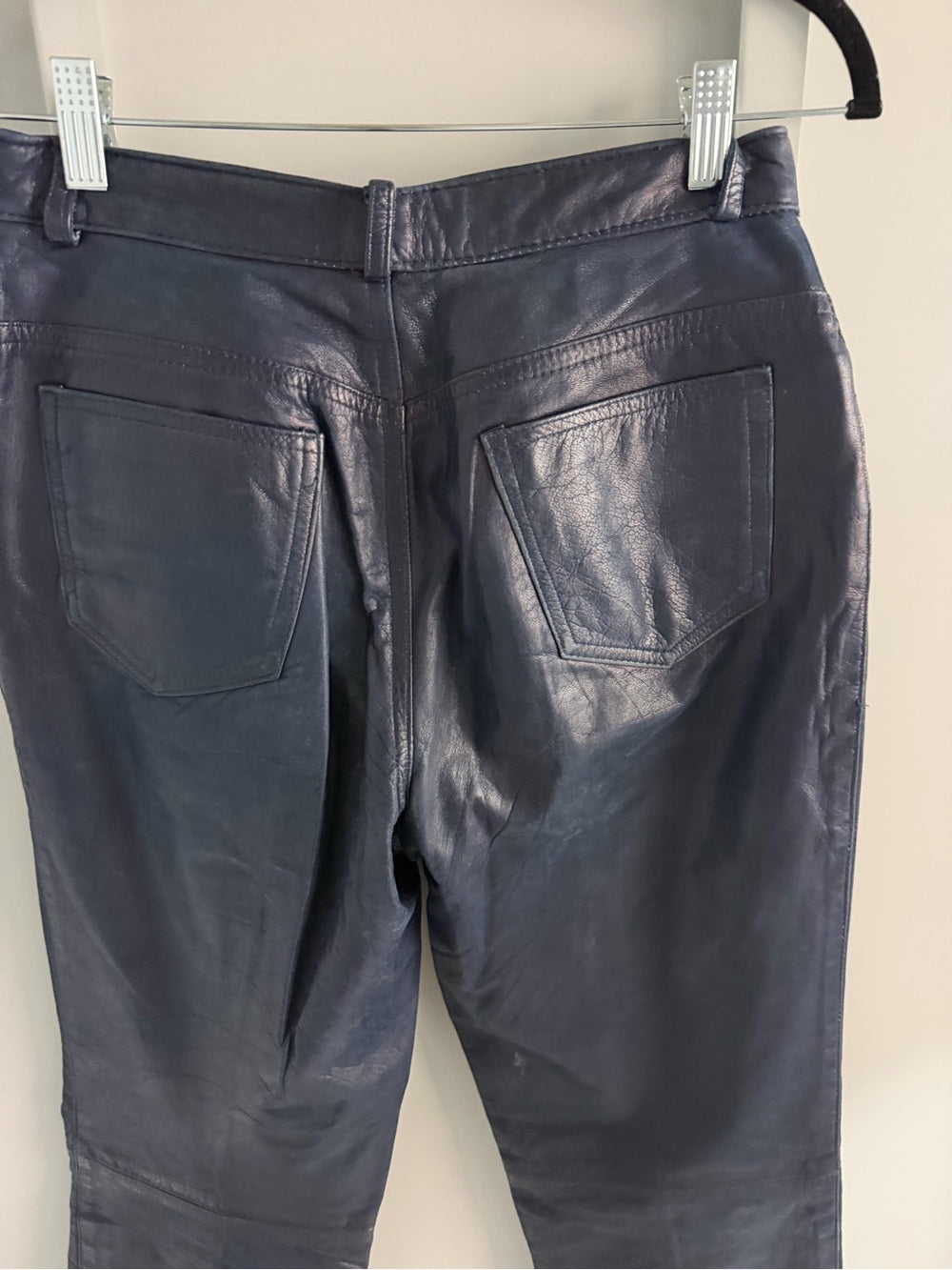 Vintage French Navy Blue Leather Boyfriend Fit Pants - Lined - Size 30