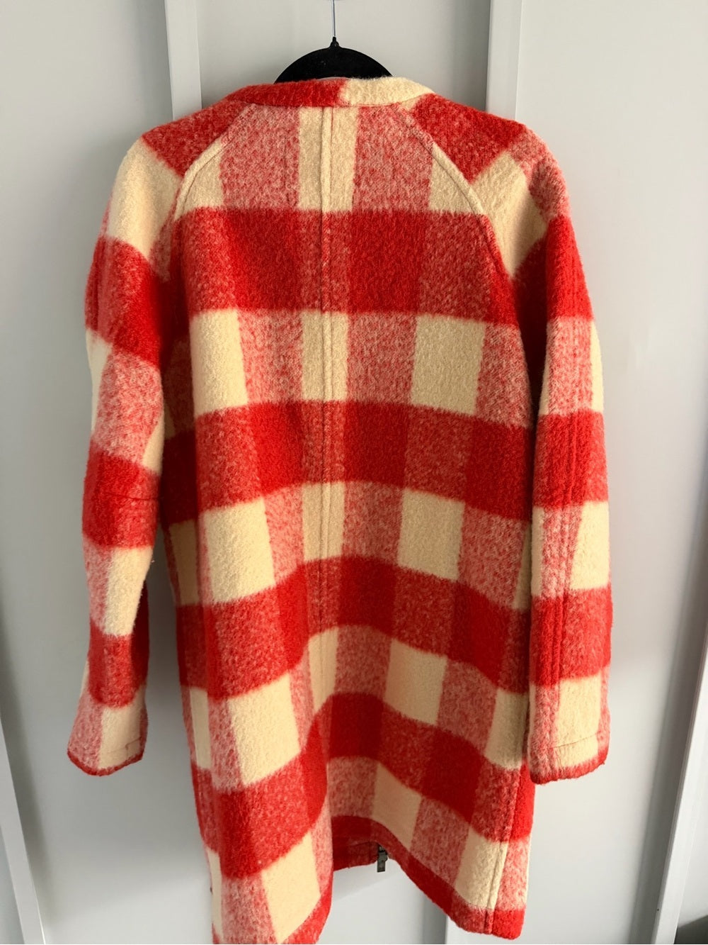 Maison Scotch Red & Cream Buffalo Check Boiled Wool-Blend Coat - Size 2