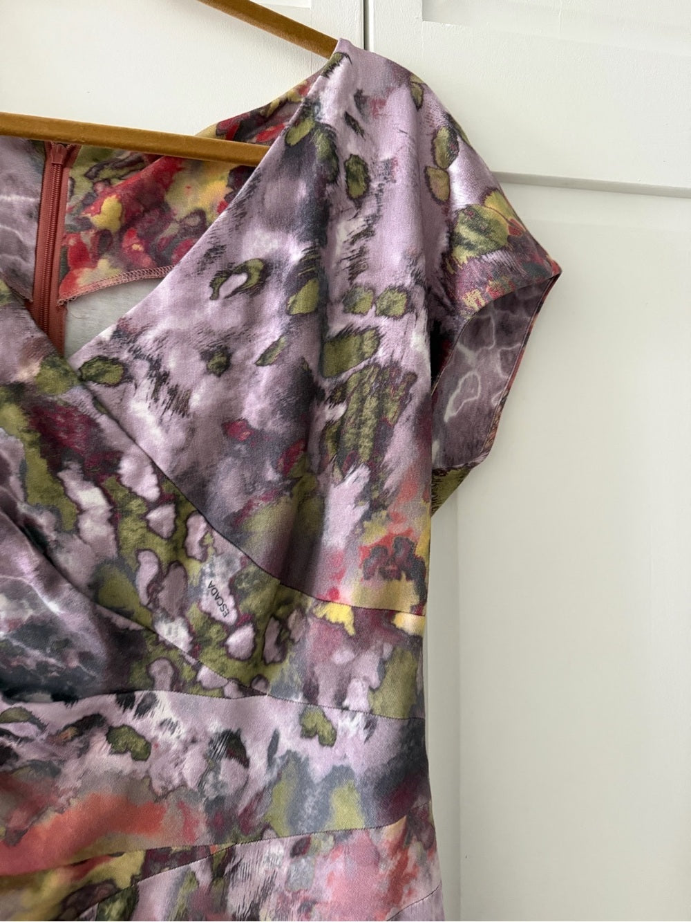 Escada Abstract Floral Print Ruched Waist Midi Dress - Size 42 Like New S 12
