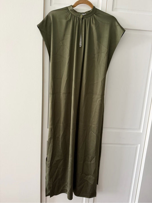 Filippa K Olive Green Satin-Finish Midi Dress - Size 36 (Fits Oversized) NWT - Studio Edition