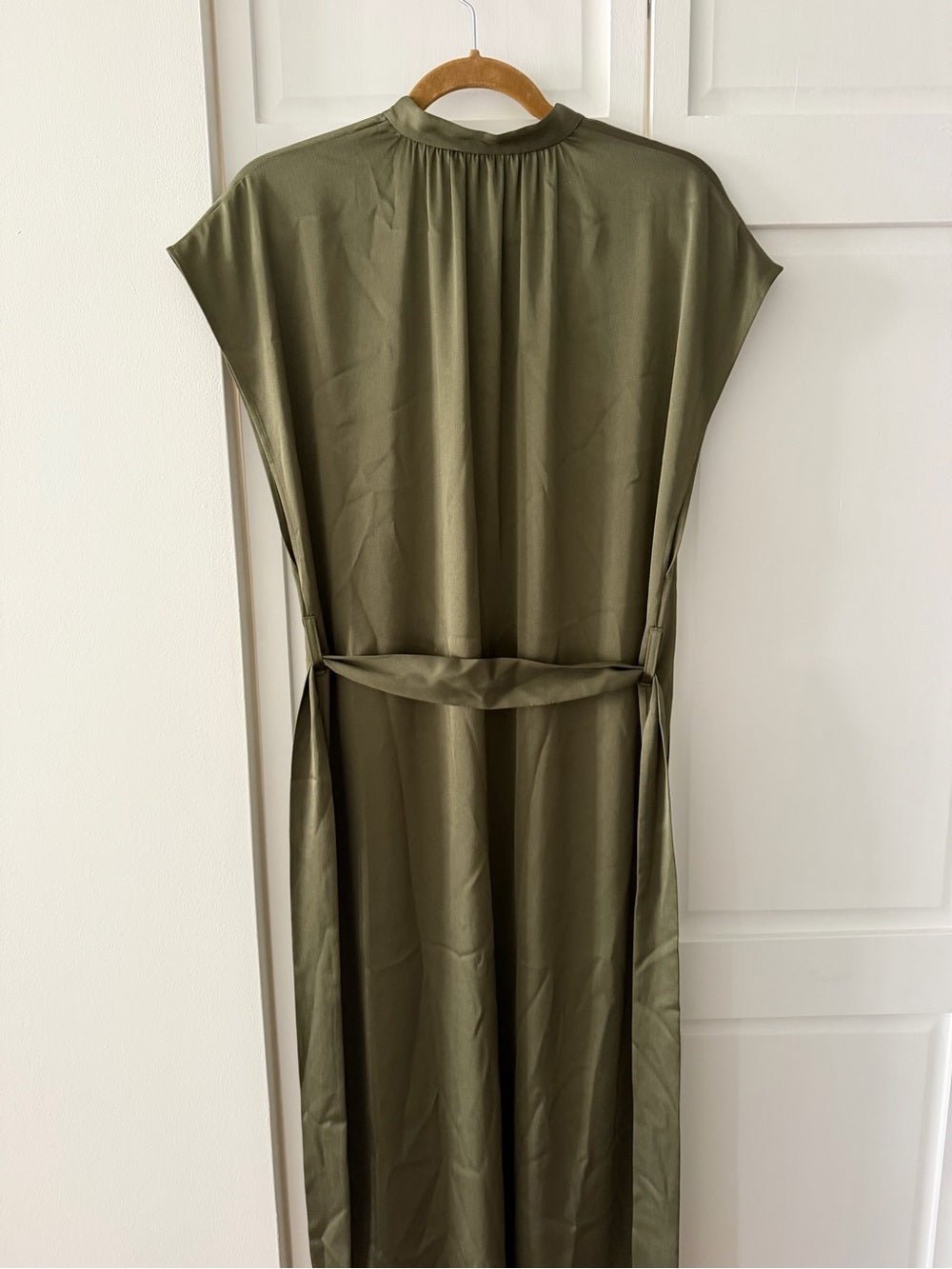Filippa K Olive Green Satin-Finish Midi Dress - Size 36 (Fits Oversized) NWT - Studio Edition