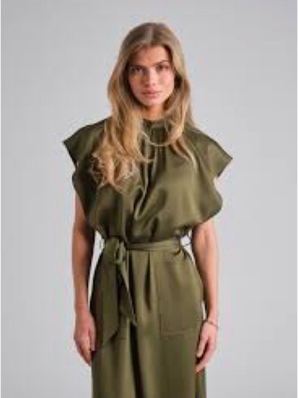 Filippa K Olive Green Satin-Finish Midi Dress - Size 36 (Fits Oversized) NWT - Studio Edition