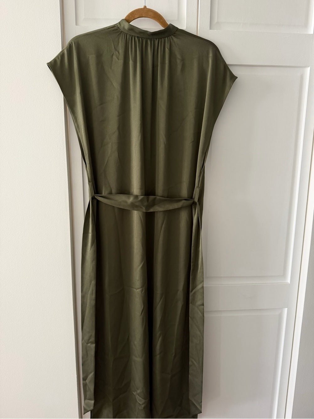 Filippa K Olive Green Satin-Finish Midi Dress - Size 36 (Fits Oversized) NWT - Studio Edition