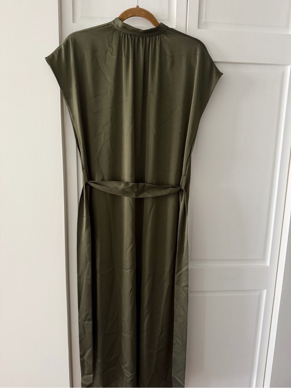 Filippa K Olive Green Satin-Finish Midi Dress - Size 36 (Fits Oversized) NWT - Studio Edition