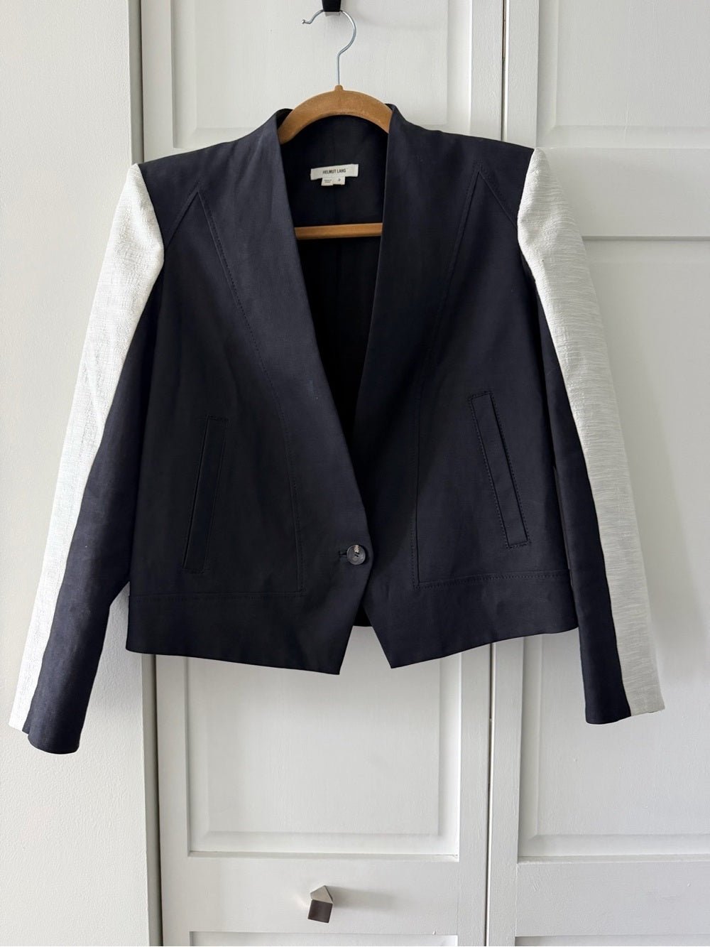 Helmut Lang Black Cotton Linen Colorblock Blazer 2 - Studio Edition