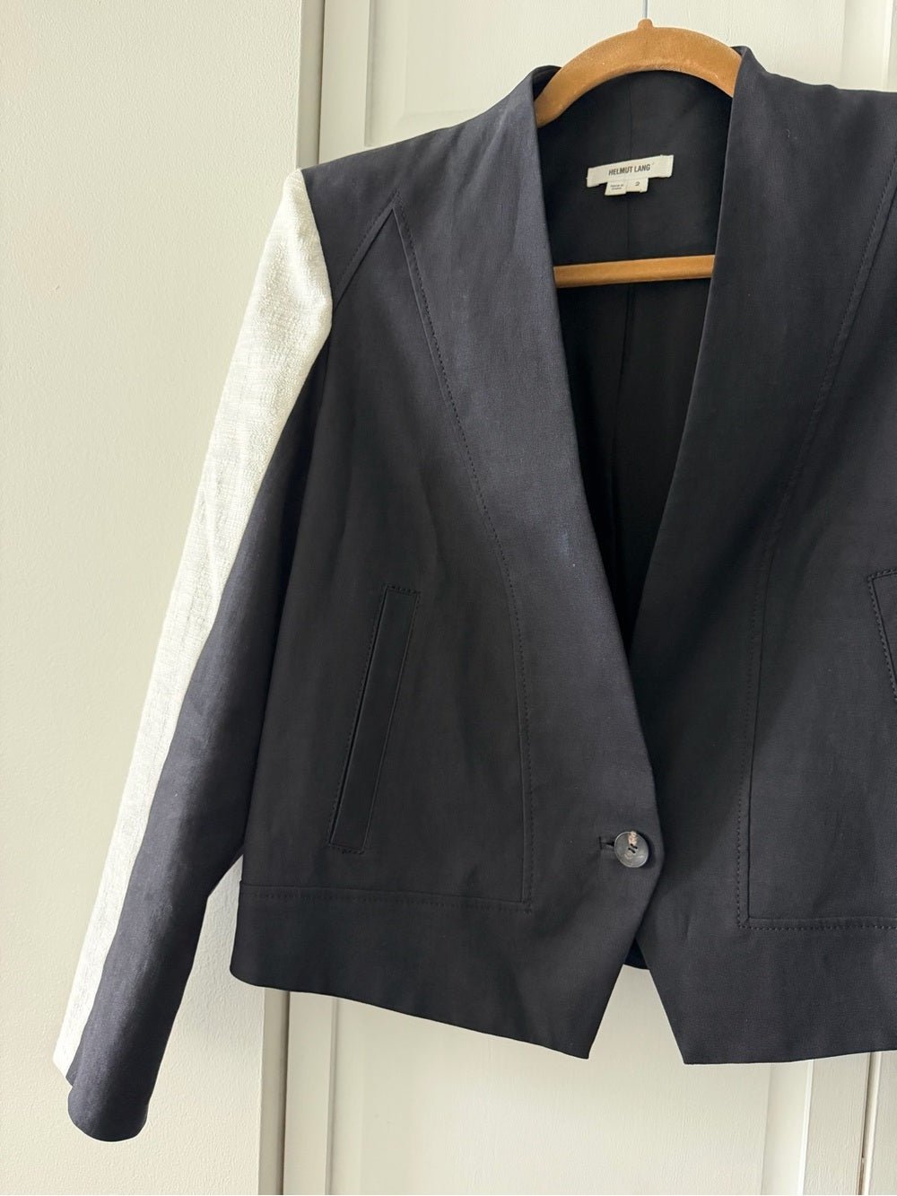 Helmut Lang Black Cotton Linen Colorblock Blazer 2 - Studio Edition