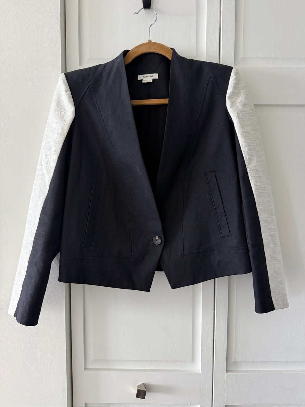 Helmut Lang Black Cotton Linen Colorblock Blazer 2 - Studio Edition