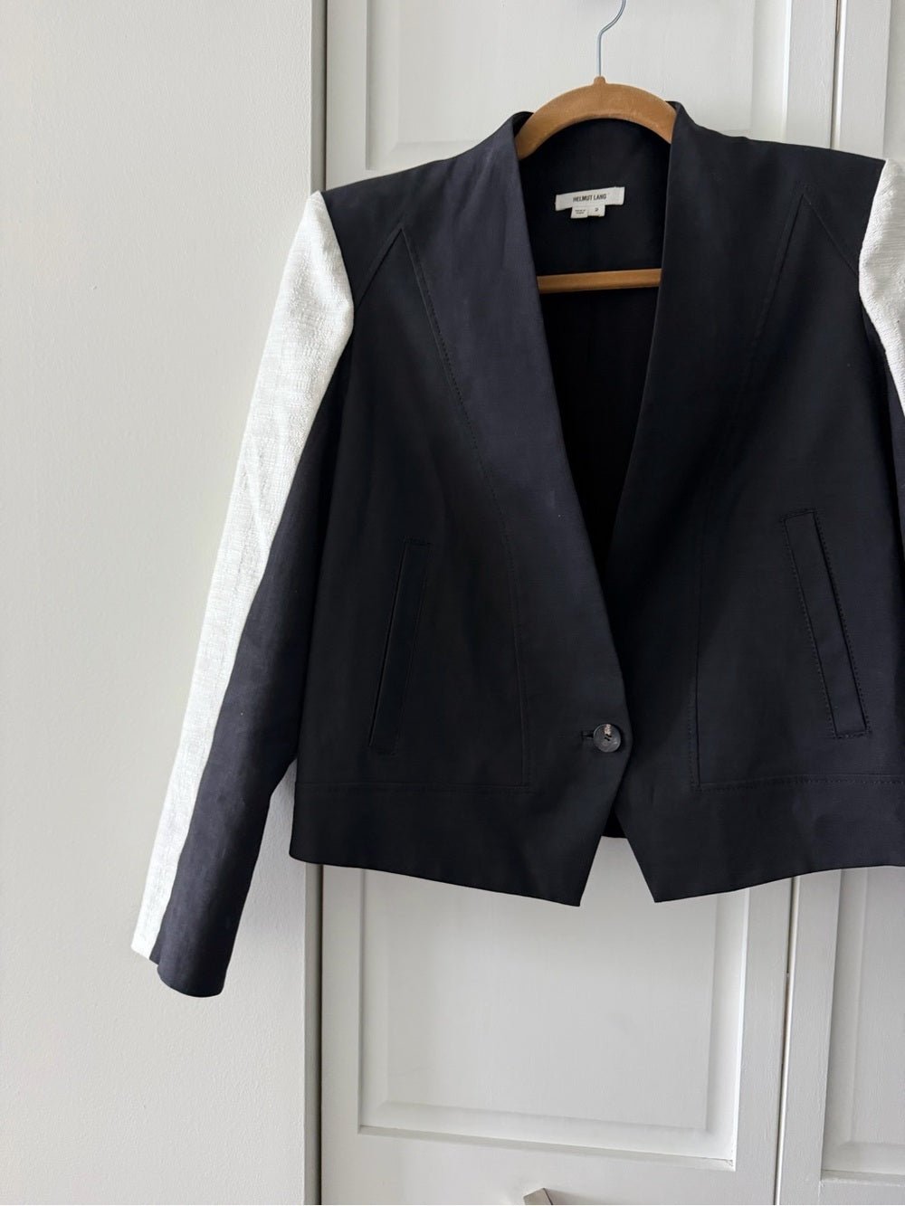 Helmut Lang Black Cotton Linen Colorblock Blazer 2 - Studio Edition
