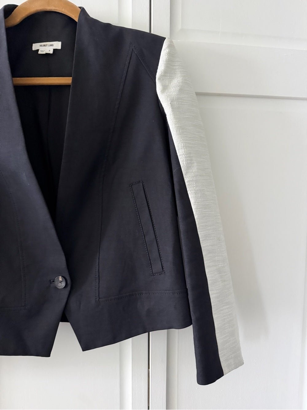 Helmut Lang Black Cotton Linen Colorblock Blazer 2 - Studio Edition