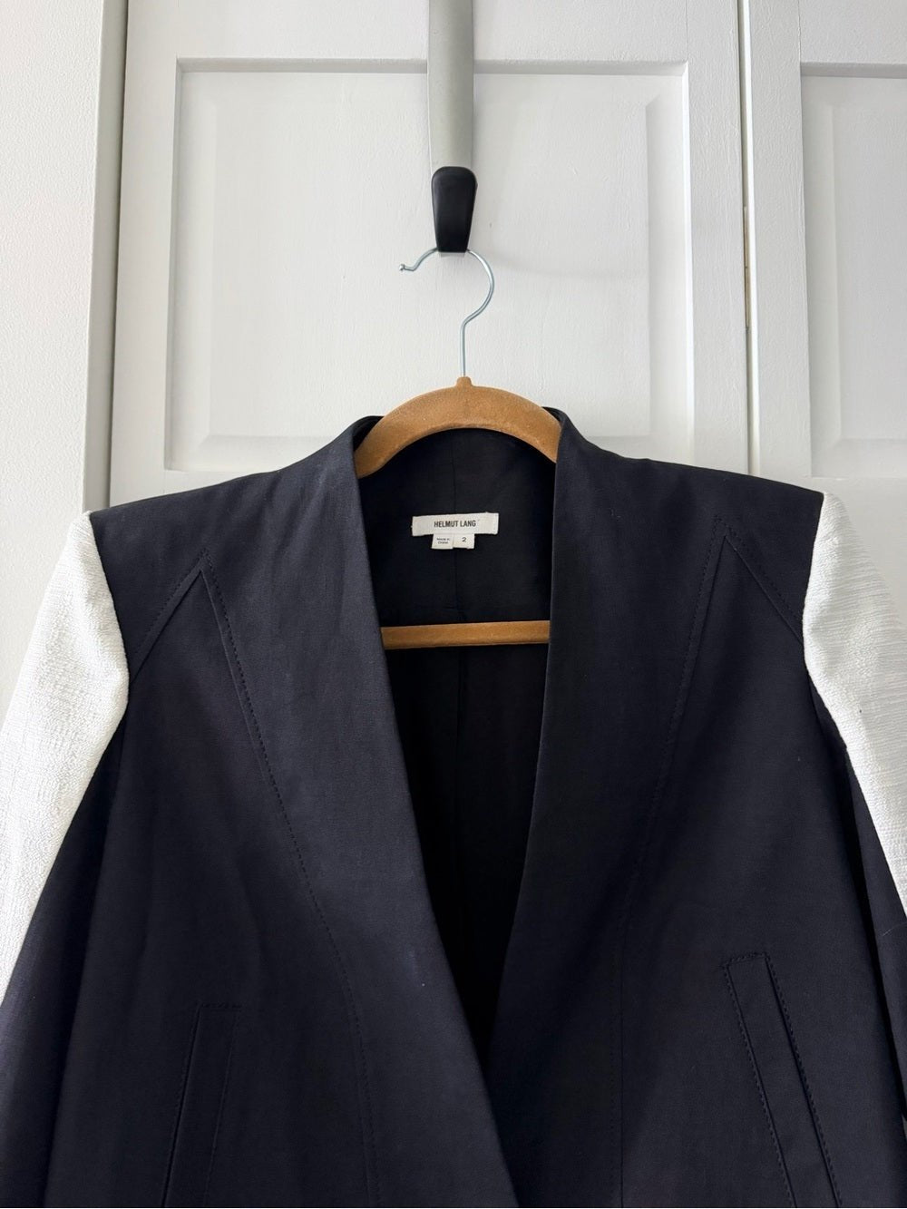 Helmut Lang Black Cotton Linen Colorblock Blazer 2 - Studio Edition
