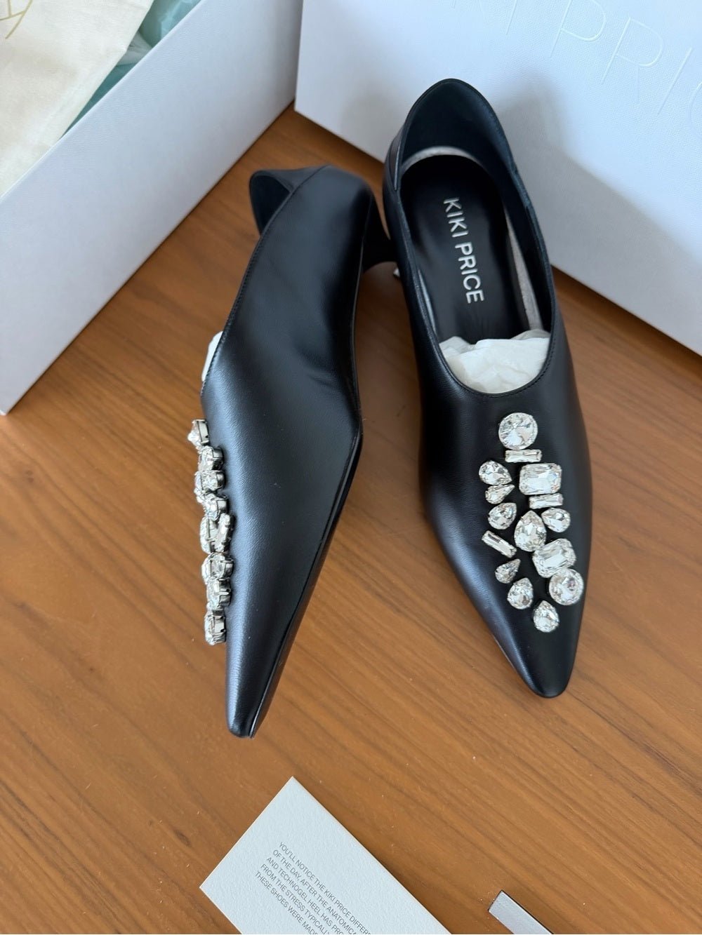 Kiki Price Black Leather Crystal Embellished Kitten Heels - Size 39.5 New NWT - Studio Edition