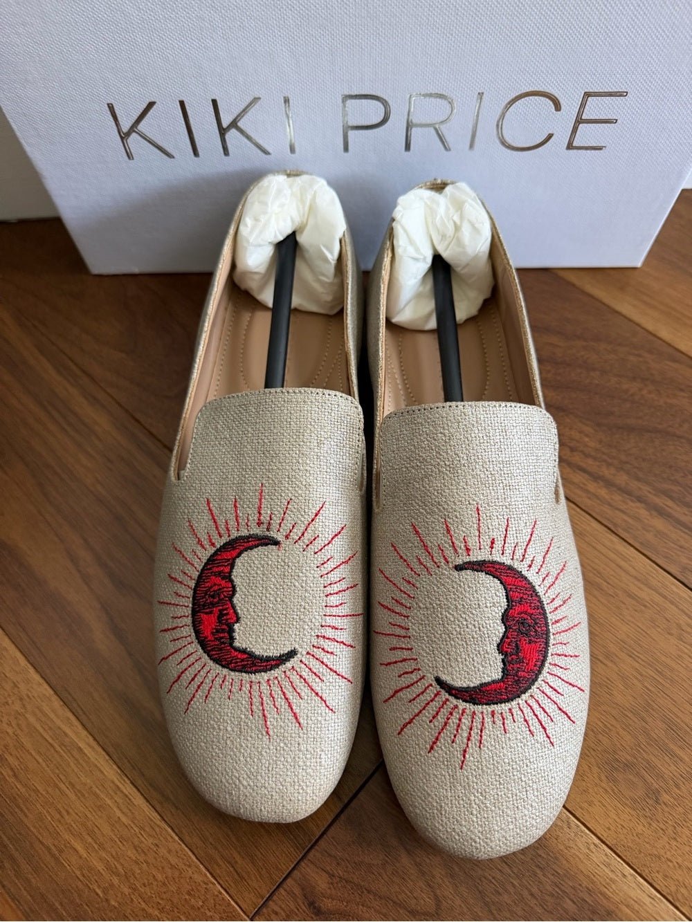 Kiki Price Embroidered Crescent Moon Loafers - Size 40 beige with red - Studio Edition