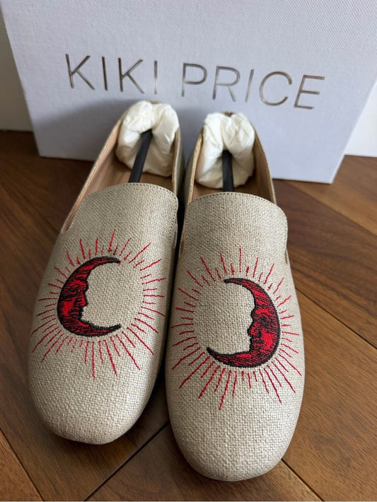 Kiki Price Embroidered Crescent Moon Loafers - Size 40 beige with red - Studio Edition