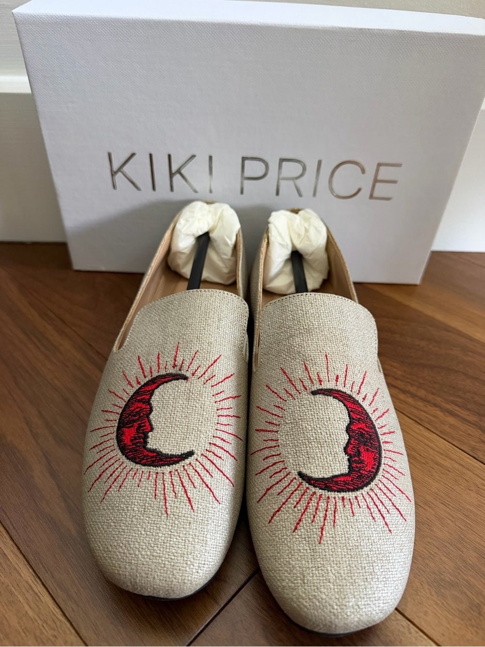 Kiki Price Embroidered Crescent Moon Loafers - Size 40 beige with red - Studio Edition